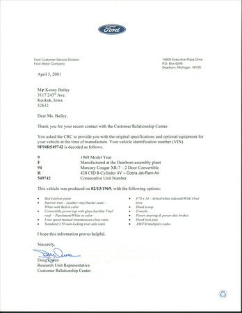 Ford CRC Letter